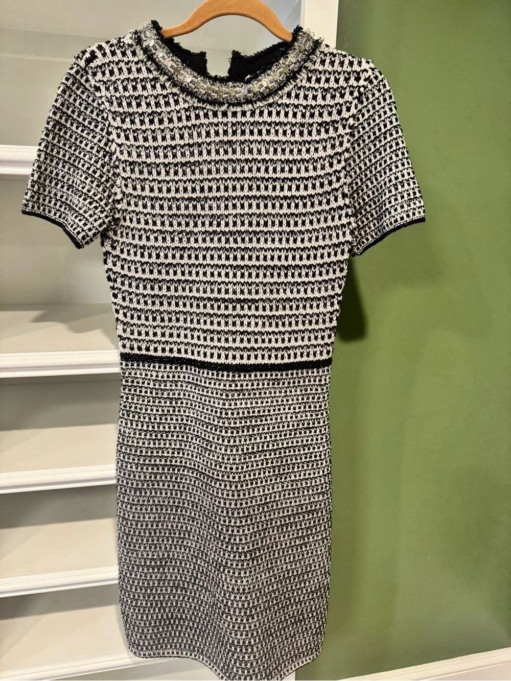 NWT Tory Burch Black and White Embellished Tweed Dress